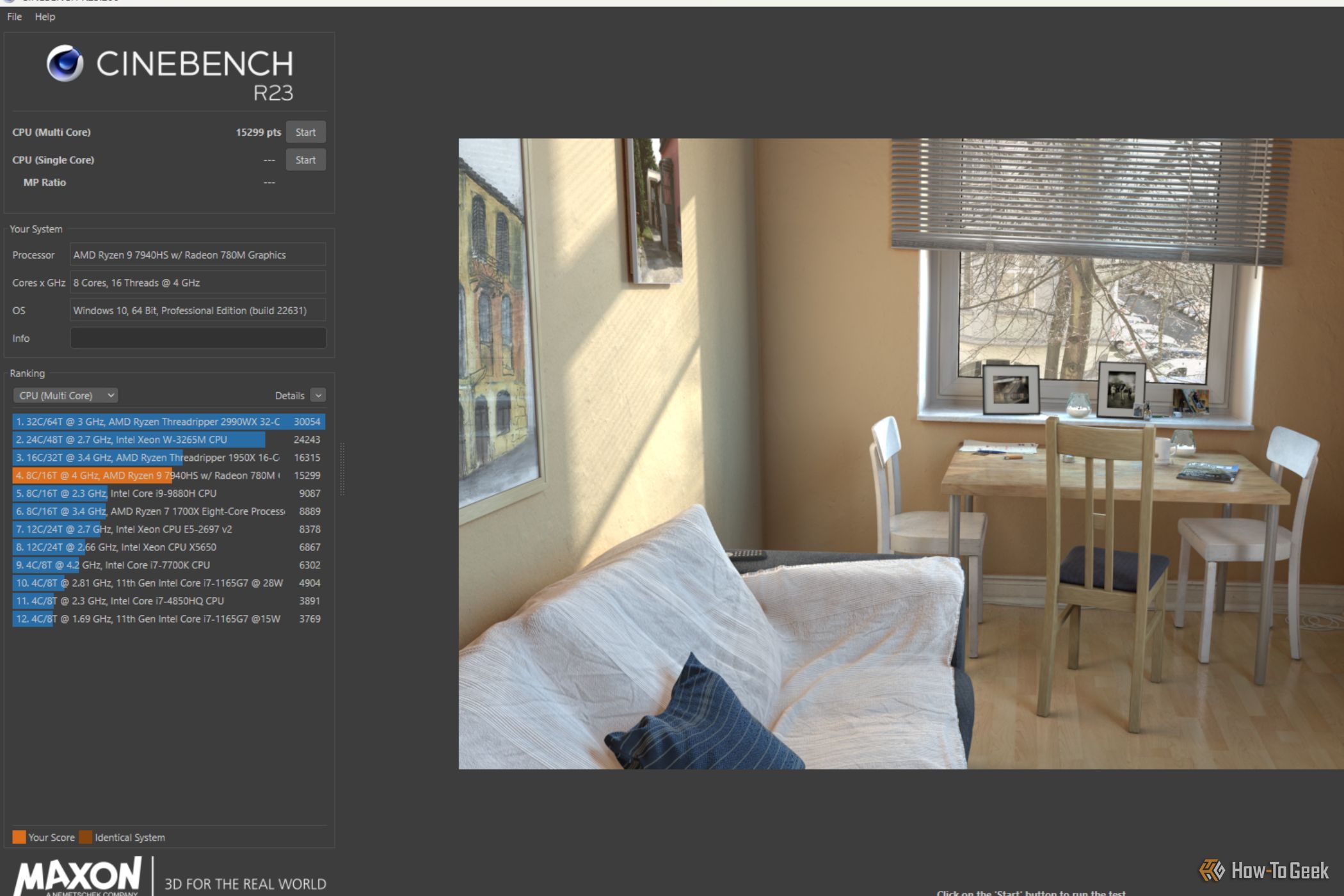 Cinebench GEEKOM AE7 Test showing results in orange