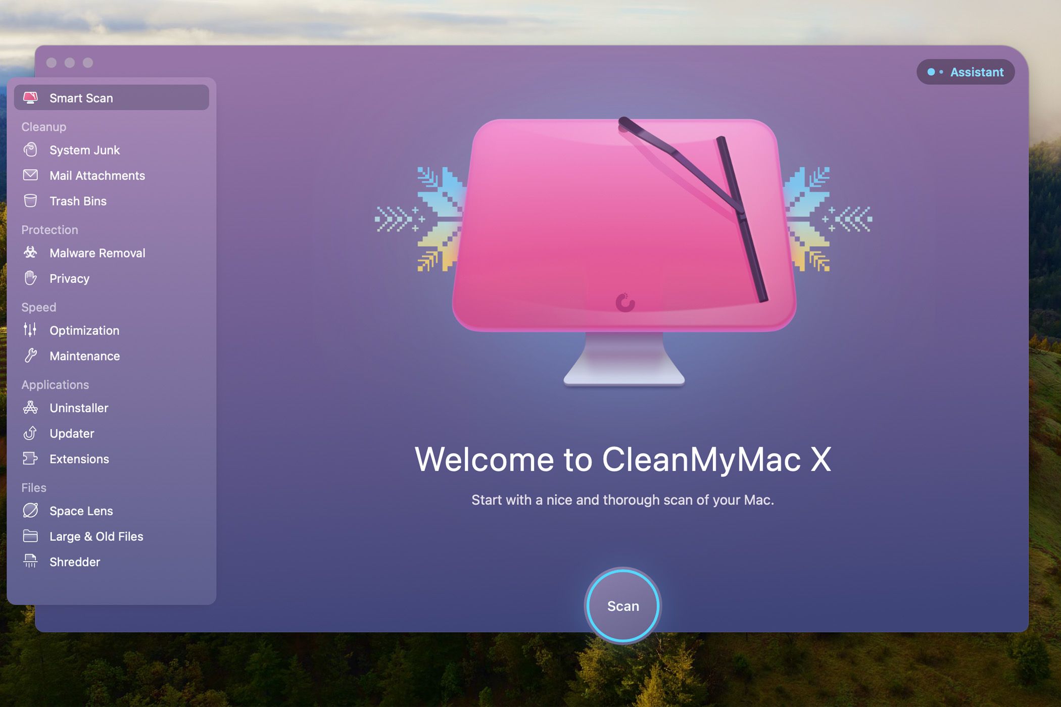 The CleanMyMac X interface showing the button to launch a scan.