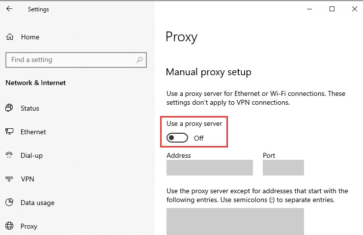 Disable the Proxy Server