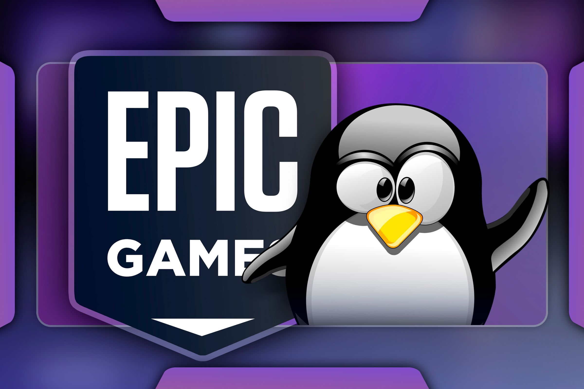 Epic Games logo next to the Linux mascot.