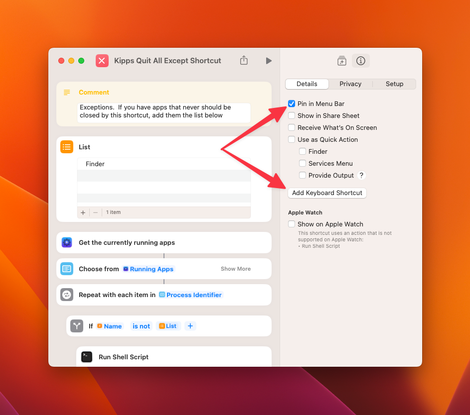 Run a Shortcuts worlflow quickly by pinning it to your menu bar.