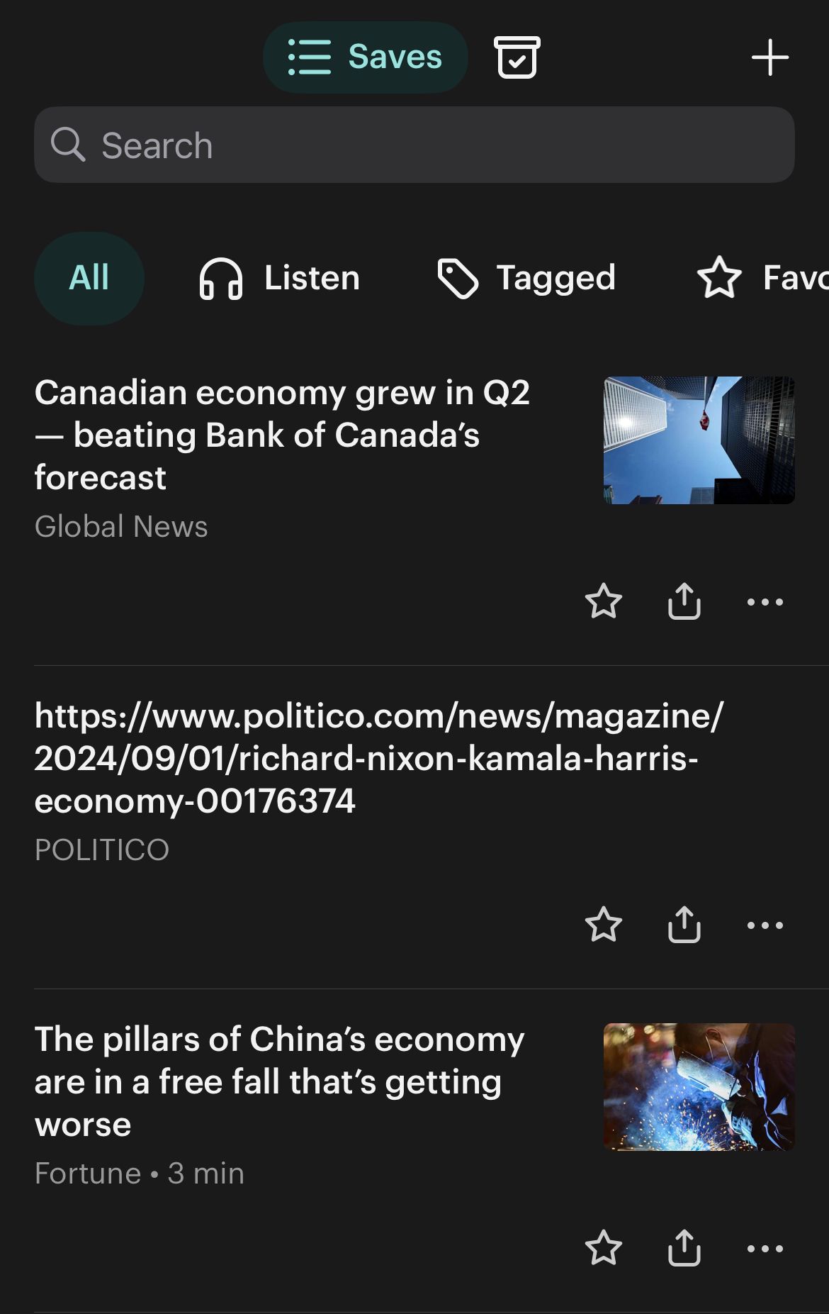 Saved articles on Pocket.