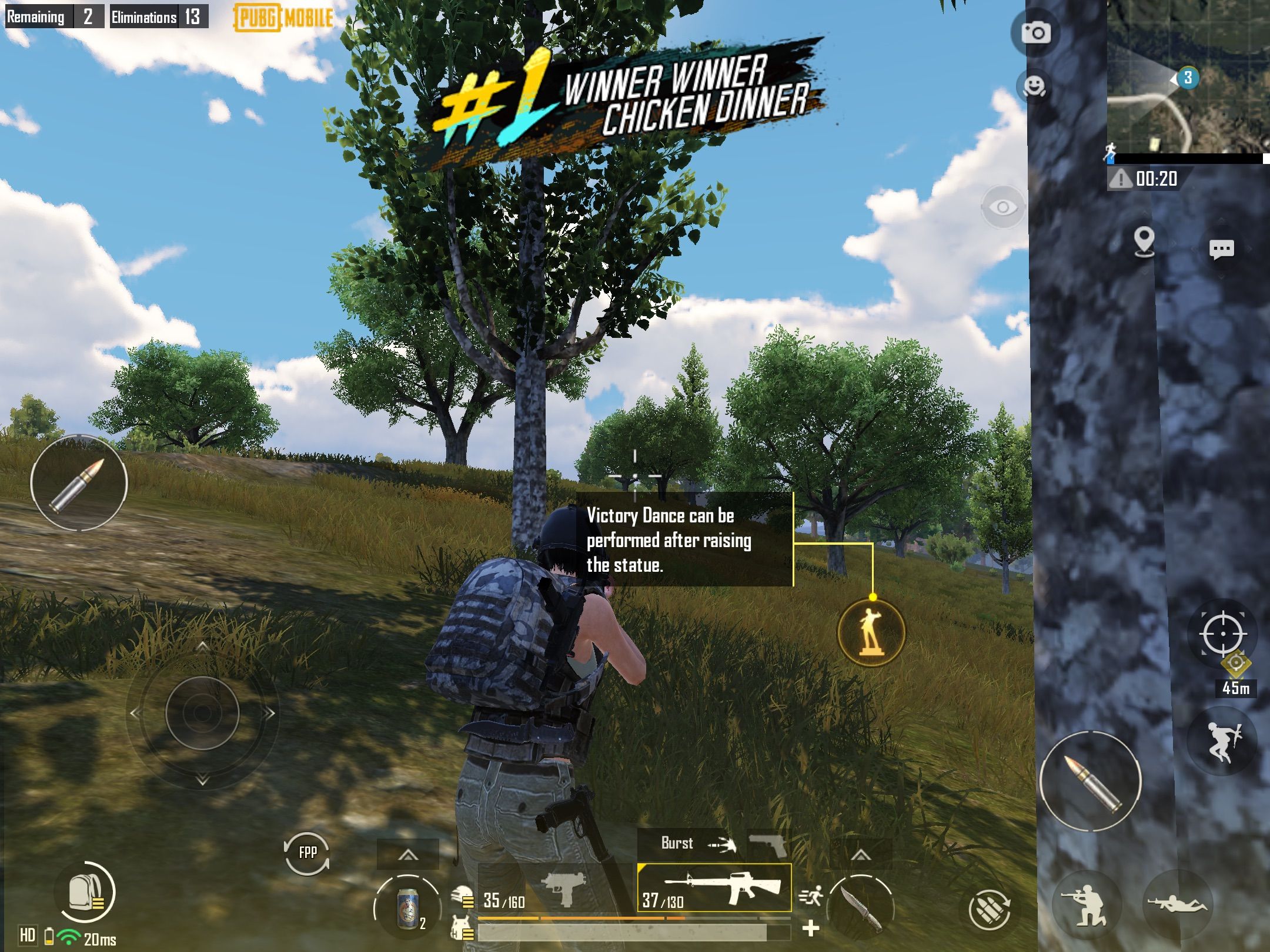 Screenshot of PUBG Mobile victory.