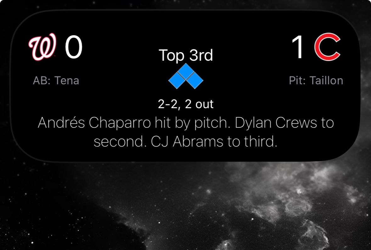 Dynamic Island displaying information about a baseball game on iPhone Home Screen.