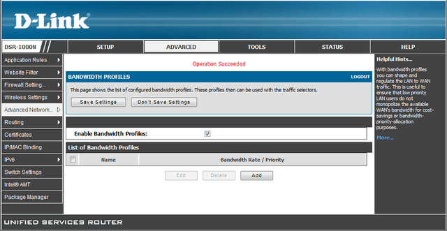 Click on 'Bandwidth Profiles'