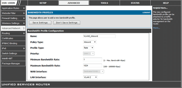 Enter the Minimum and Maximum Bandwidth Rate and click on 'Save Settings'