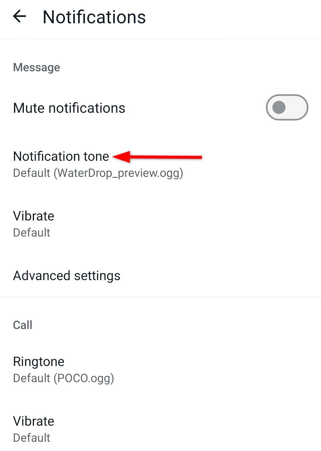 Selecting 'Notification tone' option from the 'Notifications' window.