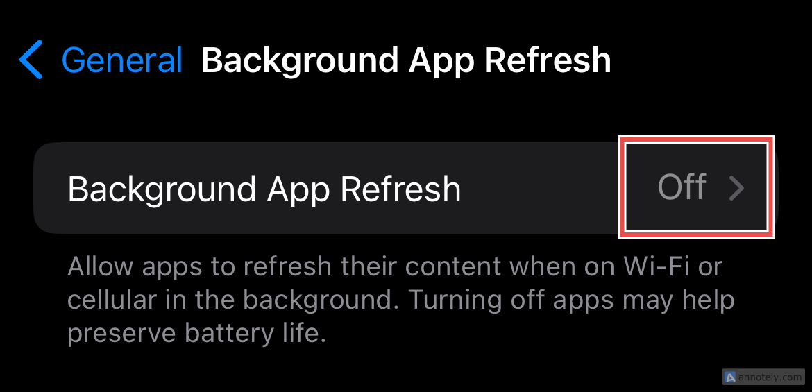 The Background App Refresh setting on iPhone.