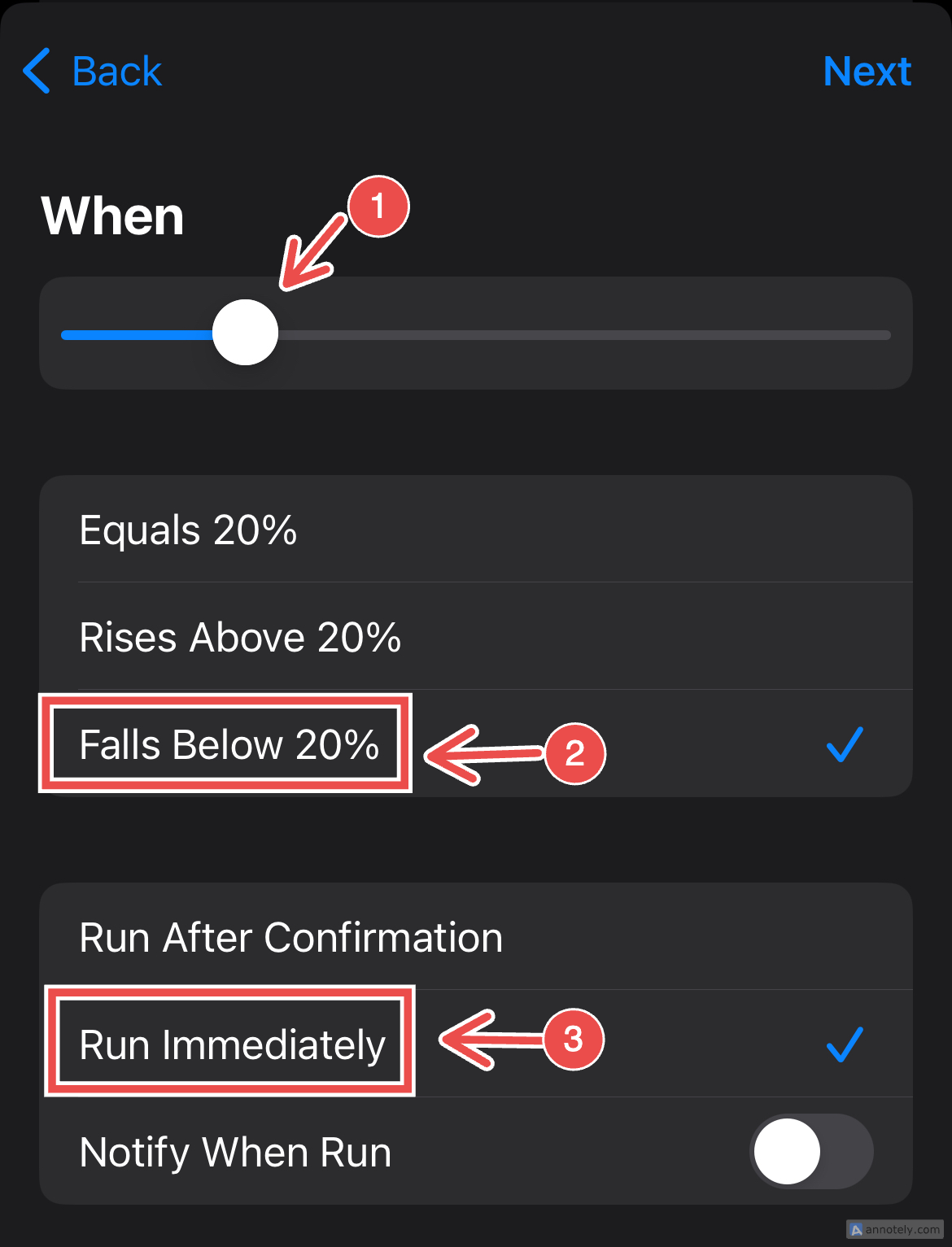 Shortcut automation for Low Power Mode.