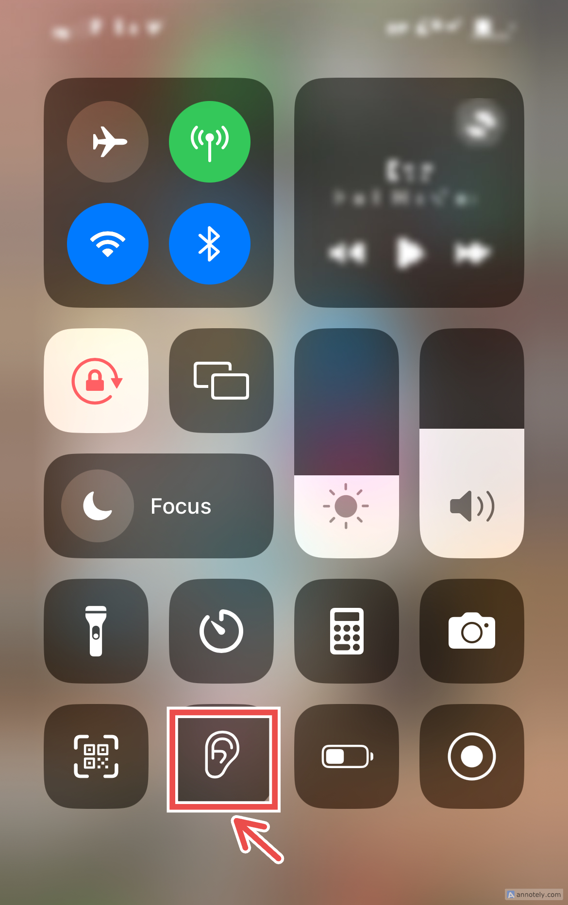 The Hearing option in iPhone's Control Center.