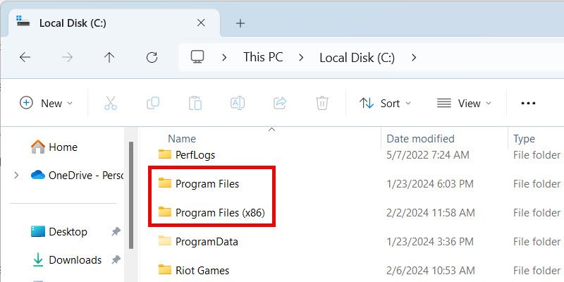 The 'Program Files' and 'Program Files (x86)' folders on Windows.