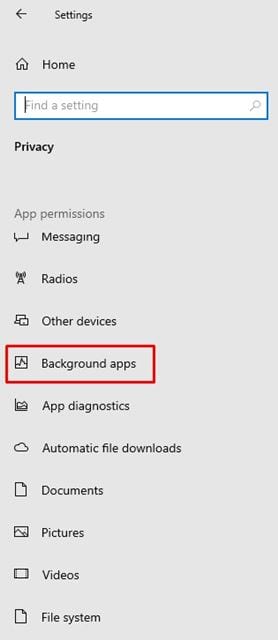 Background Apps option