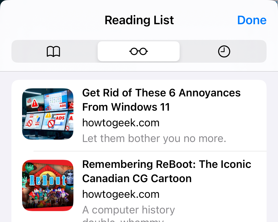 Reading List in Safari for iOS 18.