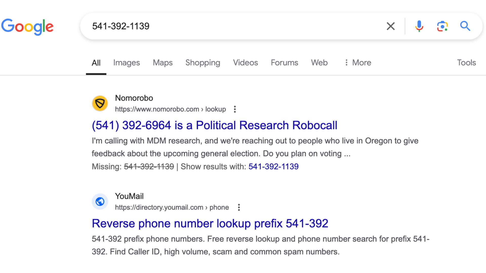 searching a phone number on Google