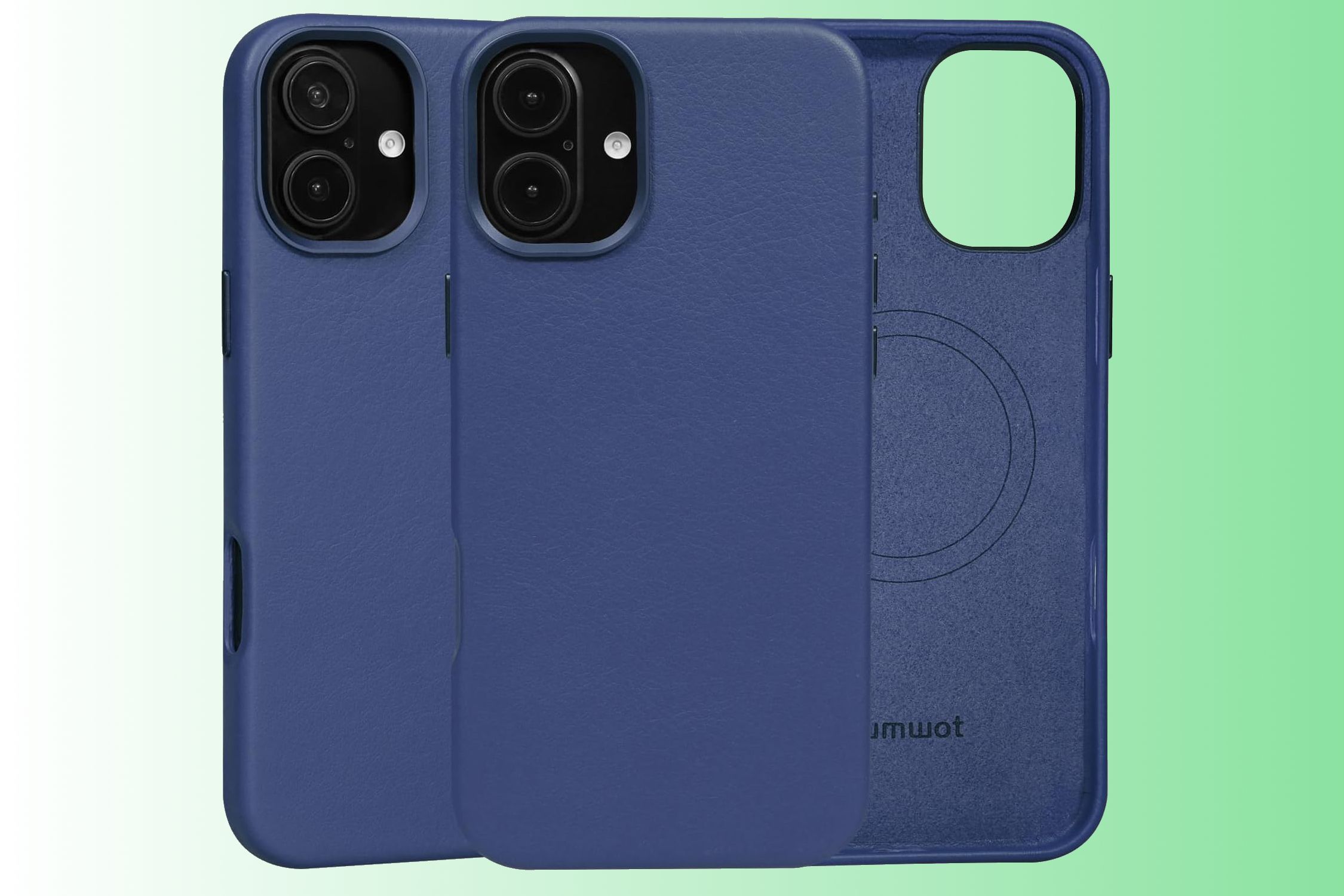 rumwot blue full grain leather case for iphone 16 plus smartphone