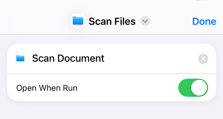 Screengrab of the Scan Document shortcut in iPhone.