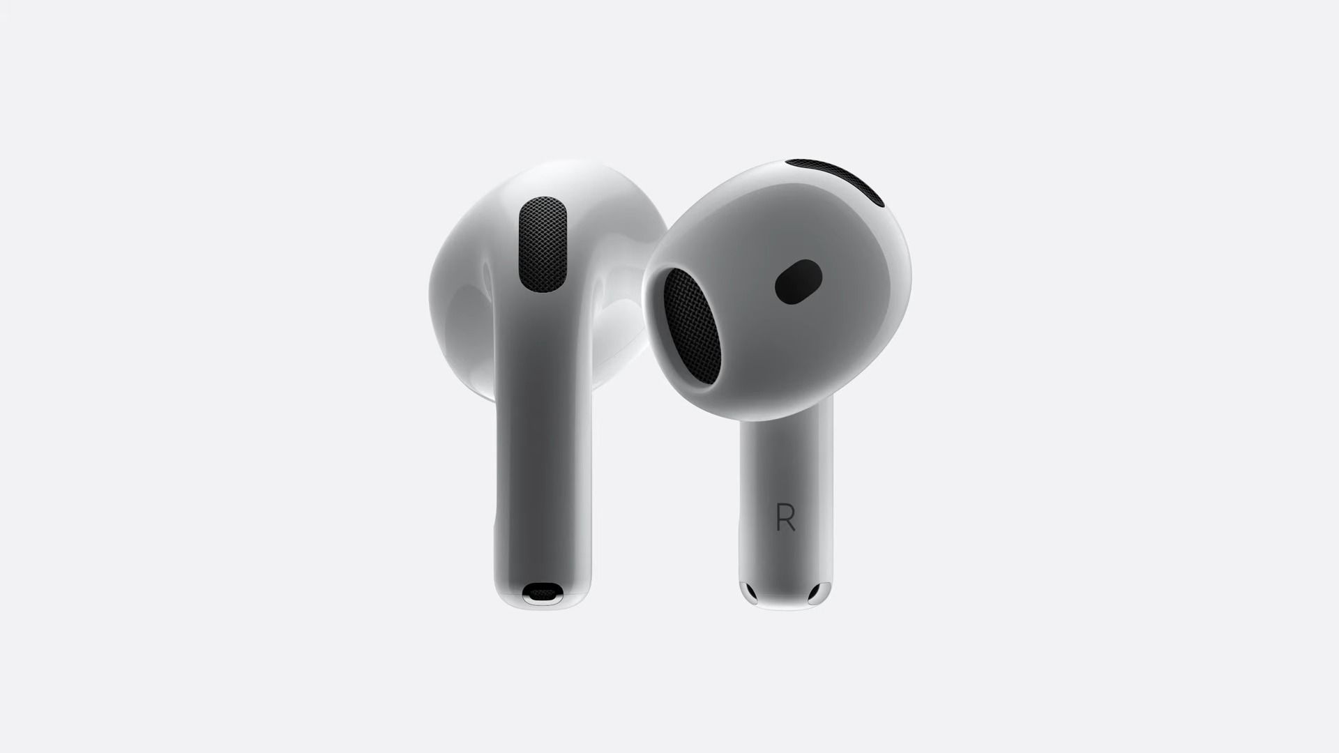 A pair of AirPods 4.