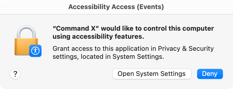 A warning about enabling Accessibility privileges for an app on macOS.