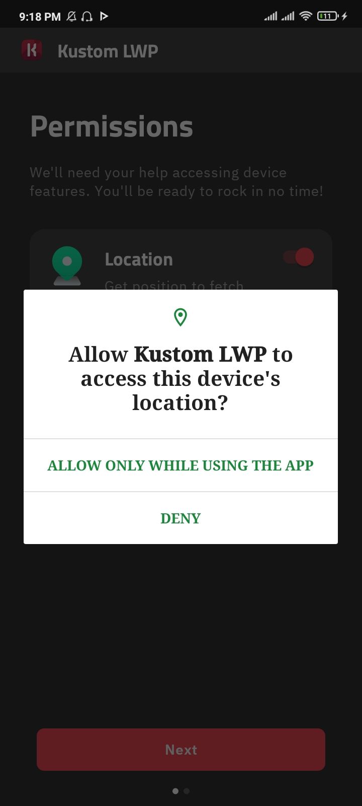 Location access permission in KLWP.