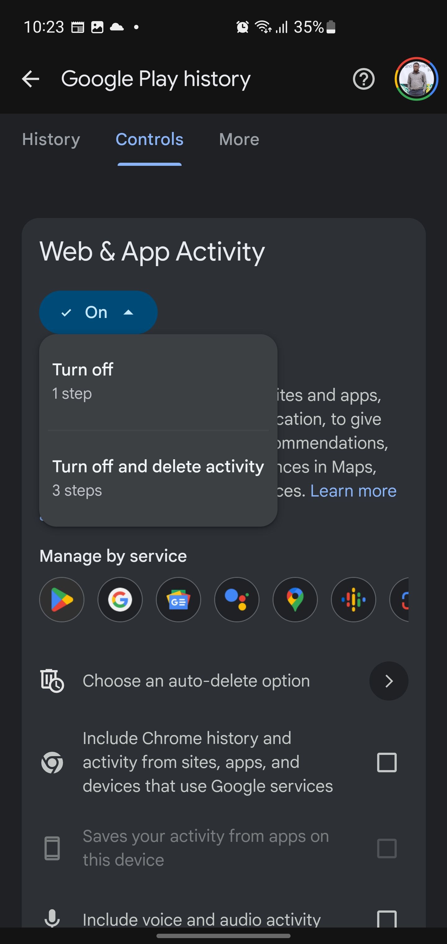 Screenshot of Web & App Activity