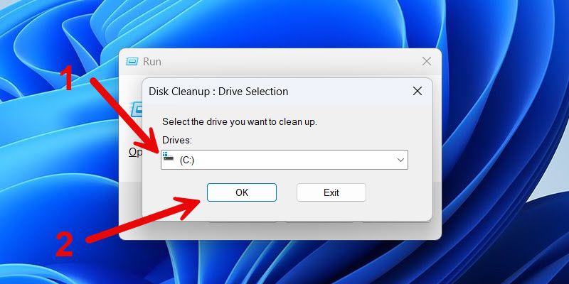 Selecting a drive in Disk Cleanup.