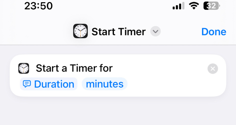 Screengrab of the Start Timer shortcut on iPhone.