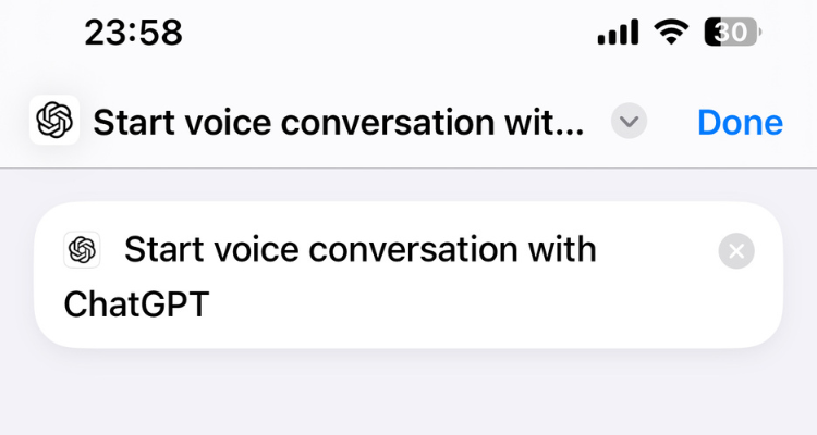 Screengrab of the Start Voice Conversation with ChatGPT iPhone shortcut.