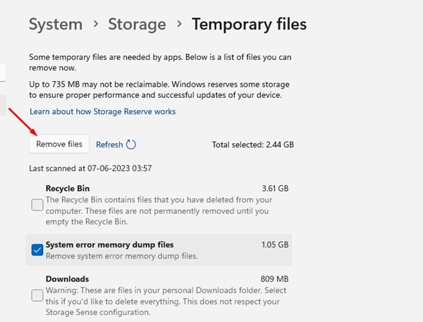 Remove files