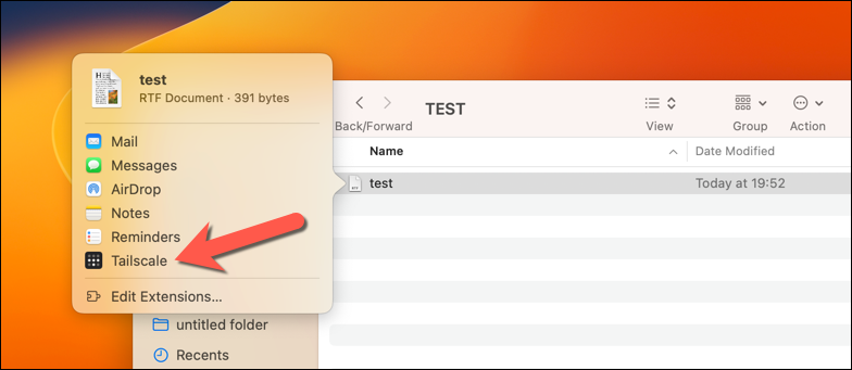 Sending a file using Tailscale on macOS