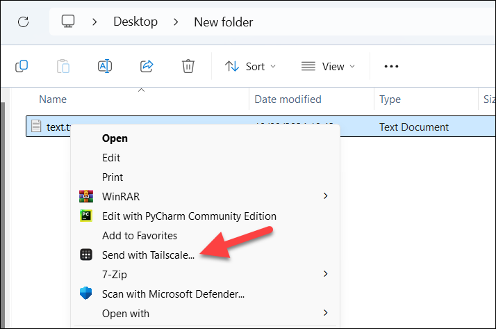 Sending a file using Tailscale on Windows