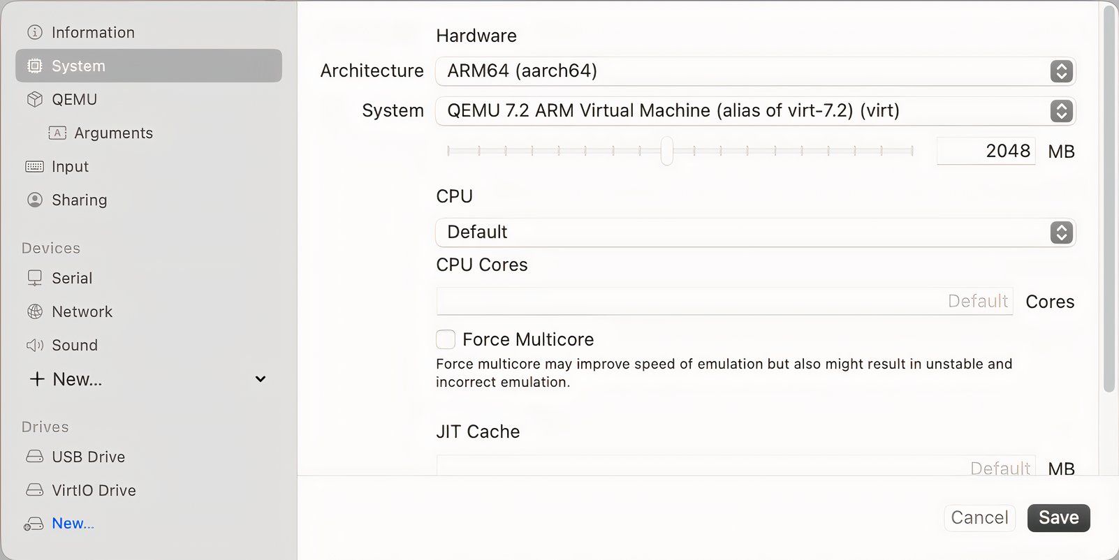 The system options let you adjust some pretty important aspects of your VM.