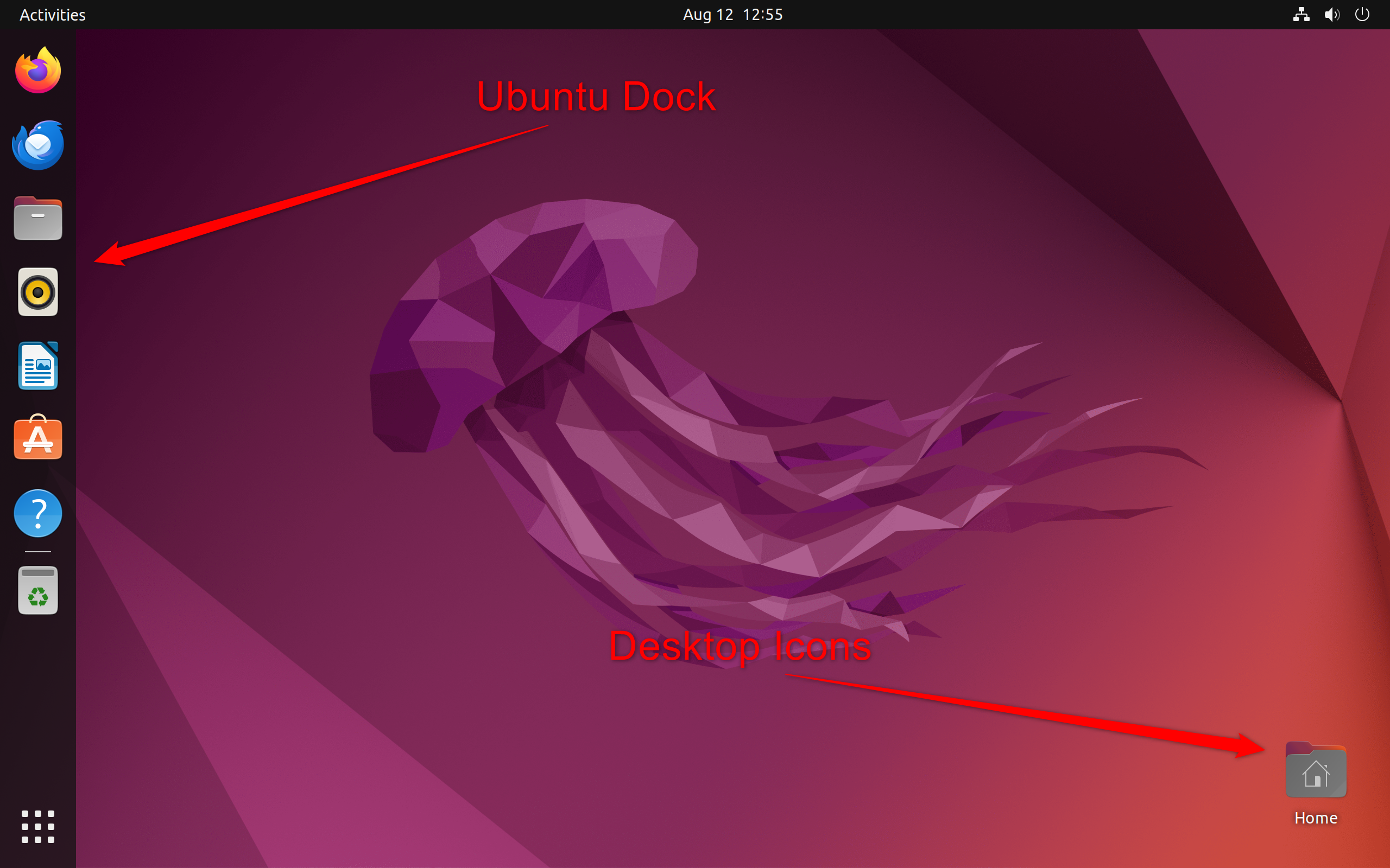 The Ubuntu Desktop With Dock and Icons