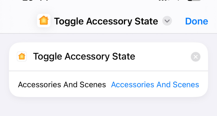 Screengrab of the Toggle Accessory State shortcut on iPhone.