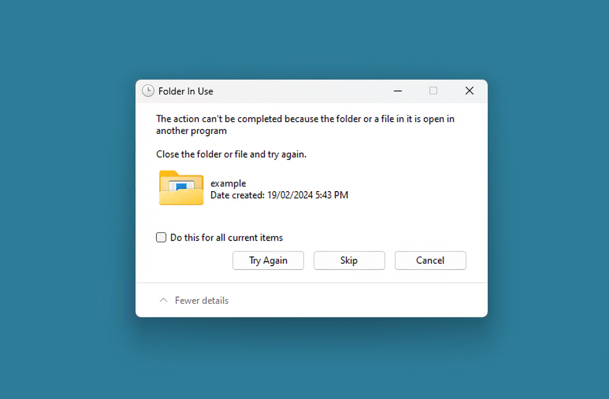 The Windows dialog warning that a file is in use.