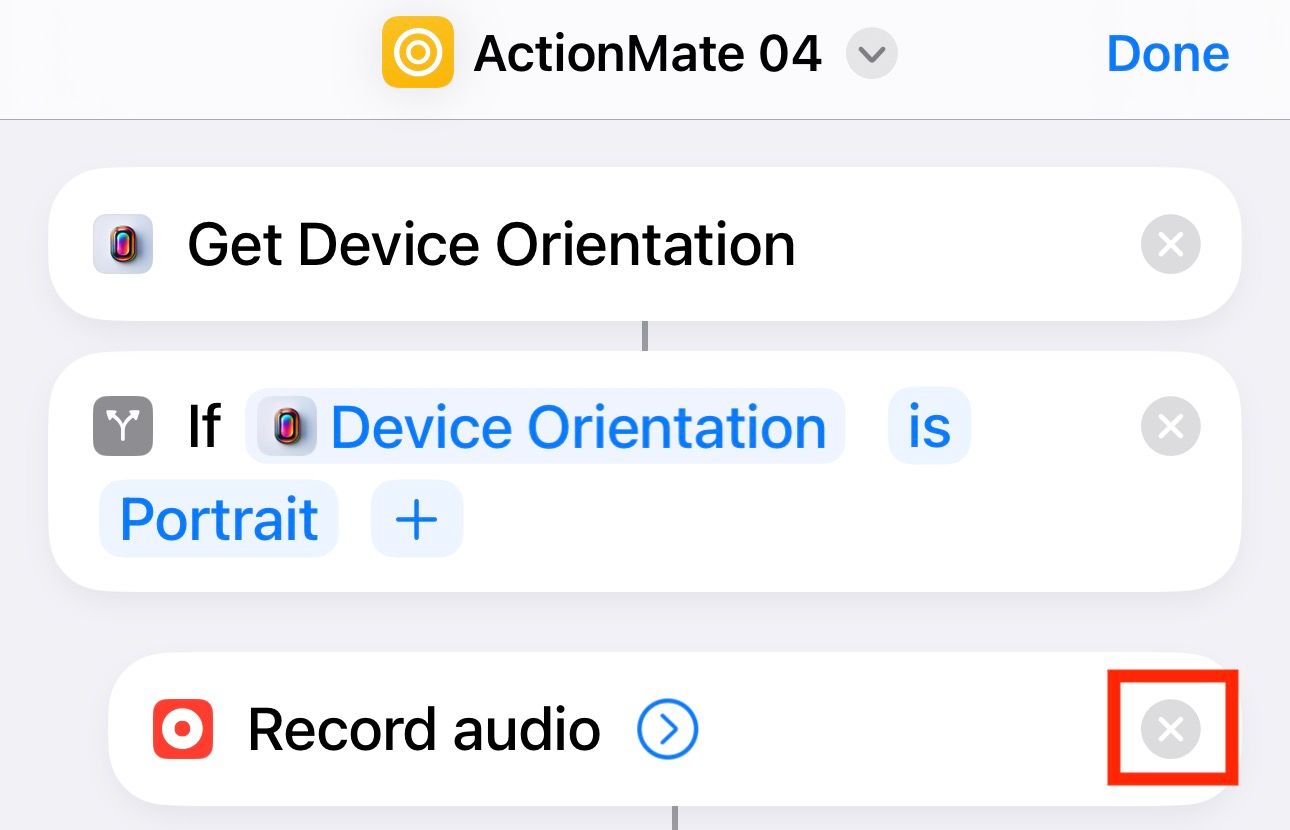 Removing an action in the ActionMate shortcut.