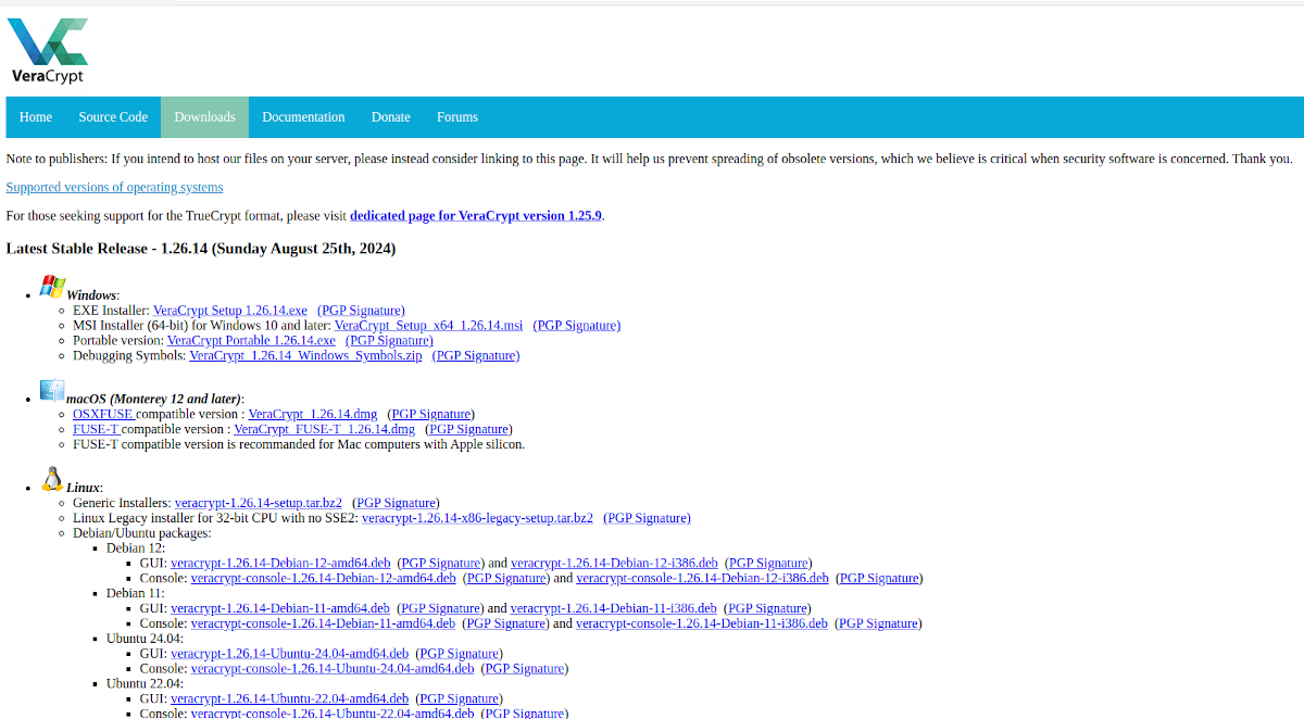 The VeraCrypt download page