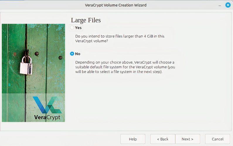 Choosing big files in VeraCrypt.