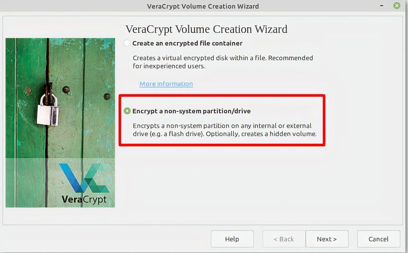 Encrypting a partition in VeraCrypt.