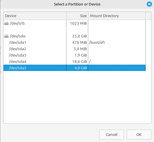 Showing the partitions of my Linux system