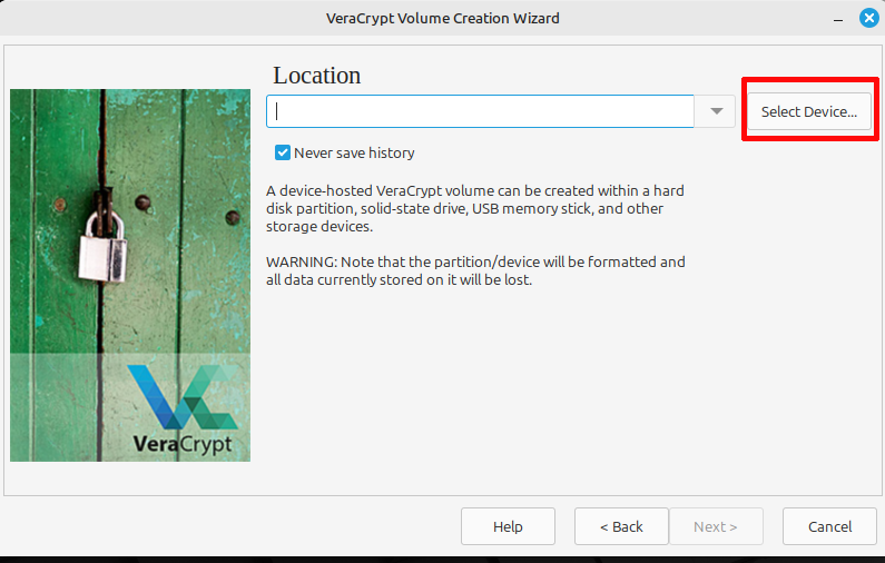 Selecting your drive in VeraCrypt