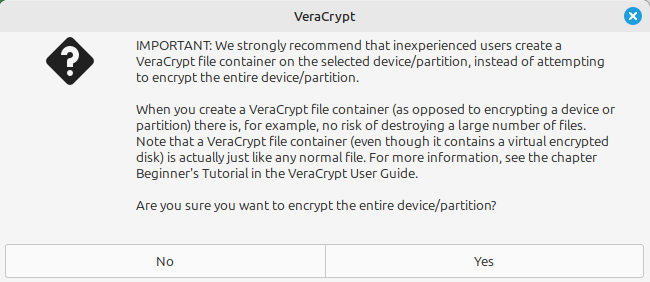 VeraCrypt warning