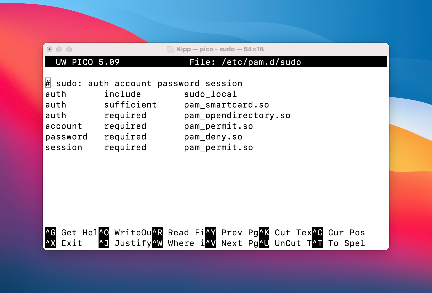 Viewing sudo file with no changes added.