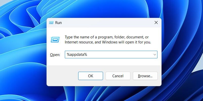 Using Windows Run to open the 'App Data' folder.