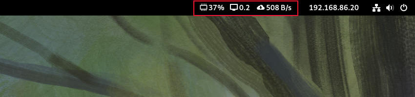 The Vitals extension displaying memory usage, system load, and network traffic.