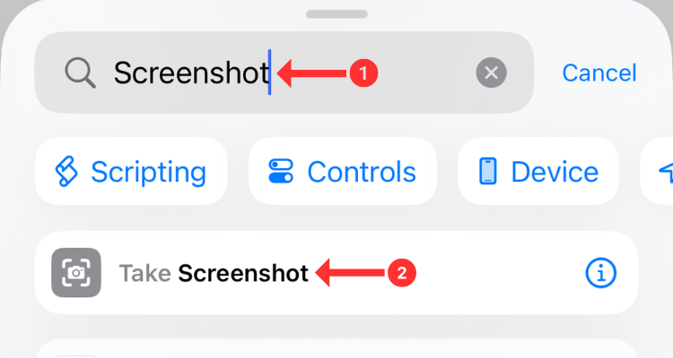 Creating a custom shortcut by searching for actions in the given menu.