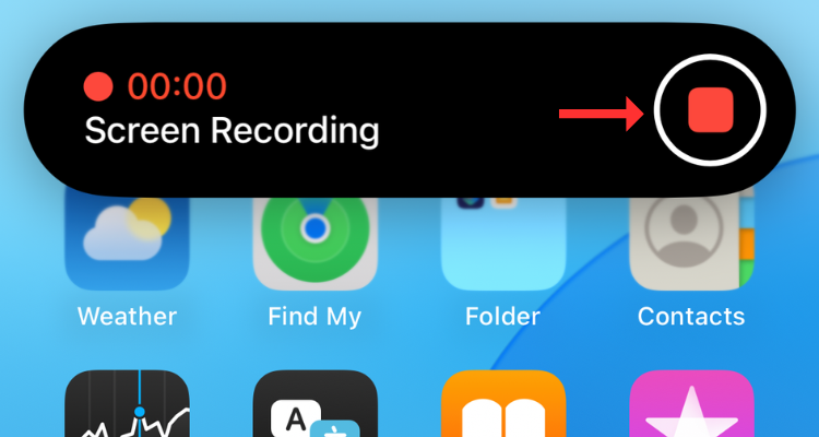 Screenshot of the button to stop screen recording on the iPhone 16.