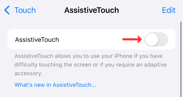 Screenshot of the iPhone AssistiveTouch toggle in the Accessibility menu.