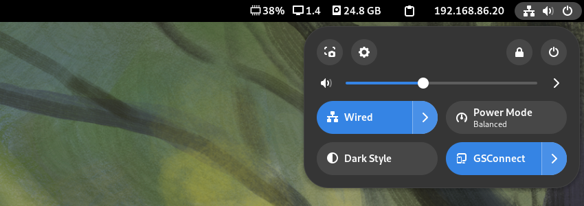 The GSConnect button in the GNOME system menu.