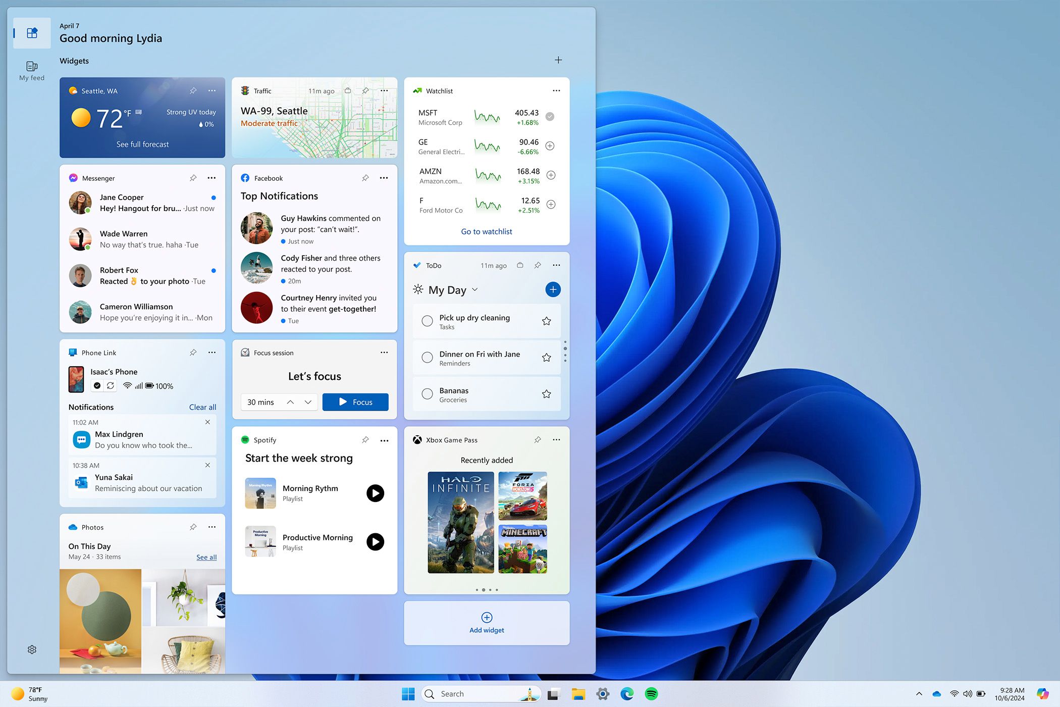 The new Windows 11 Widgets dashboard.