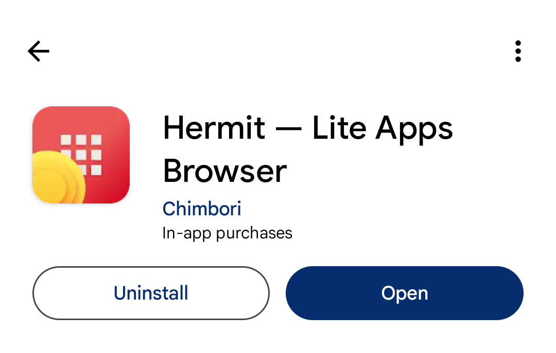 Hermit Lite App Browser in the Google Play Store